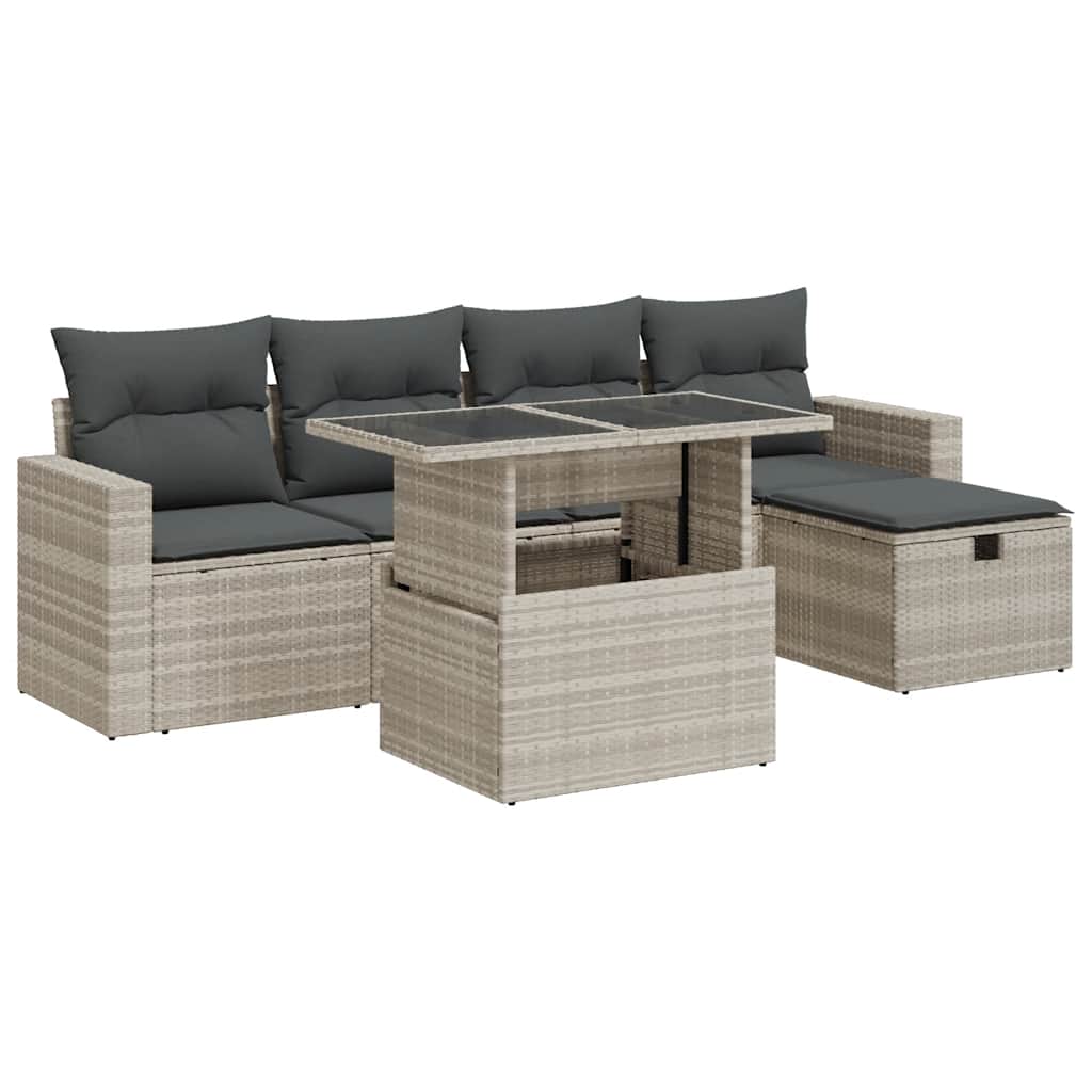 6 részes világosszürke polyrattan kerti ülőgarnitúra párnákkal