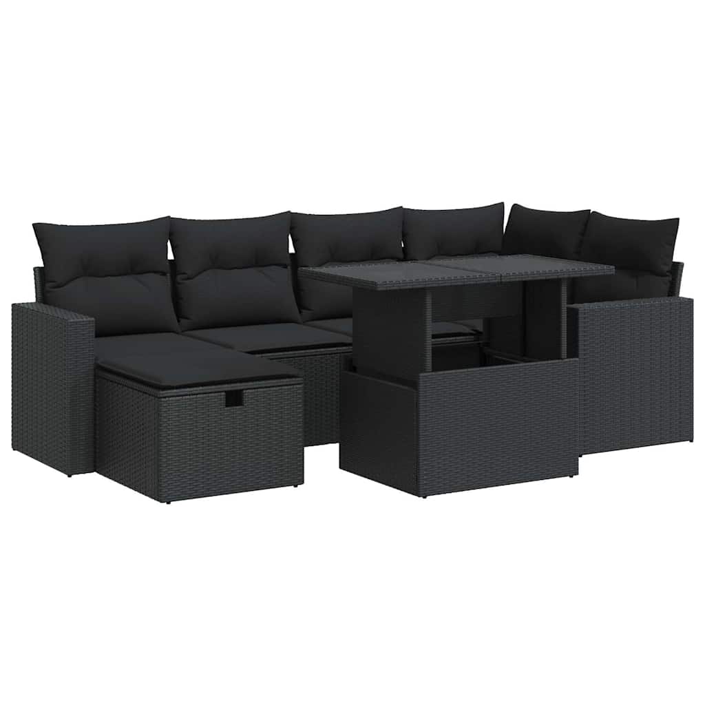7 részes fekete polyrattan kerti ülőgarnitúra párnával