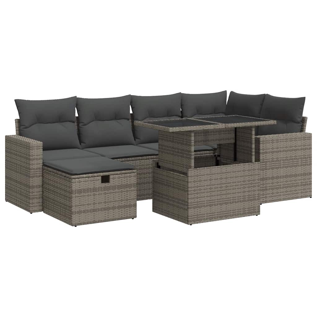7 részes szürke polyrattan kerti ülőgarnitúra párnákkal