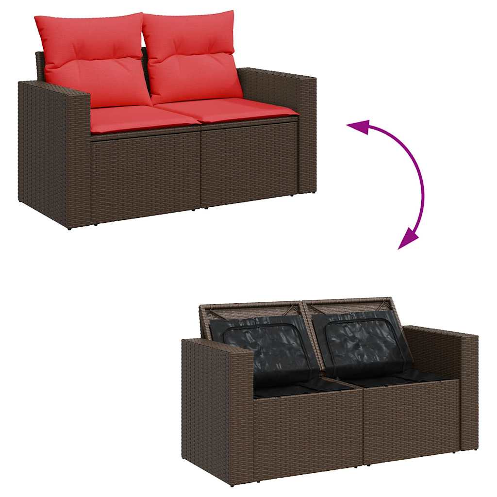 7 részes barna polyrattan akácfa kerti ülőgarnitúra párnával