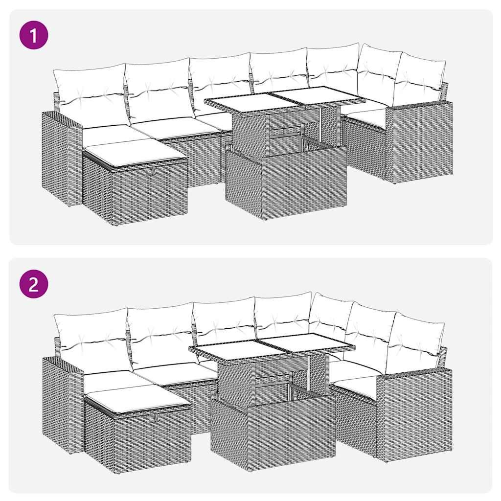 8 részes fekete polyrattan kerti ülőgarnitúra párnákkal