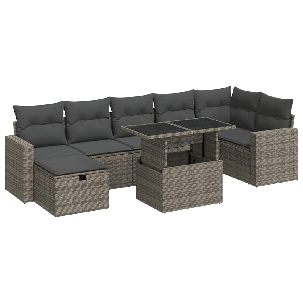 8 részes szürke polyrattan kerti ülőgarnitúra párnákkal