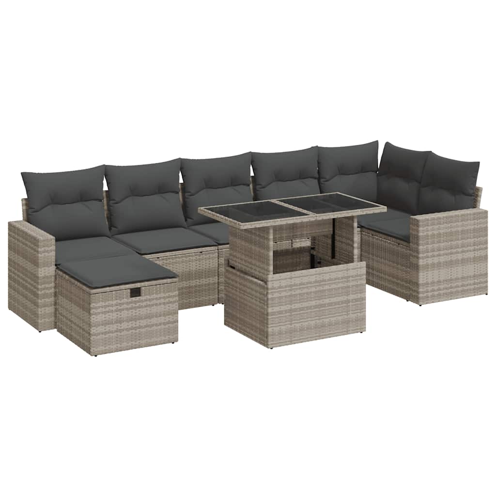 8 részes világosszürke polyrattan kerti ülőgarnitúra párnával