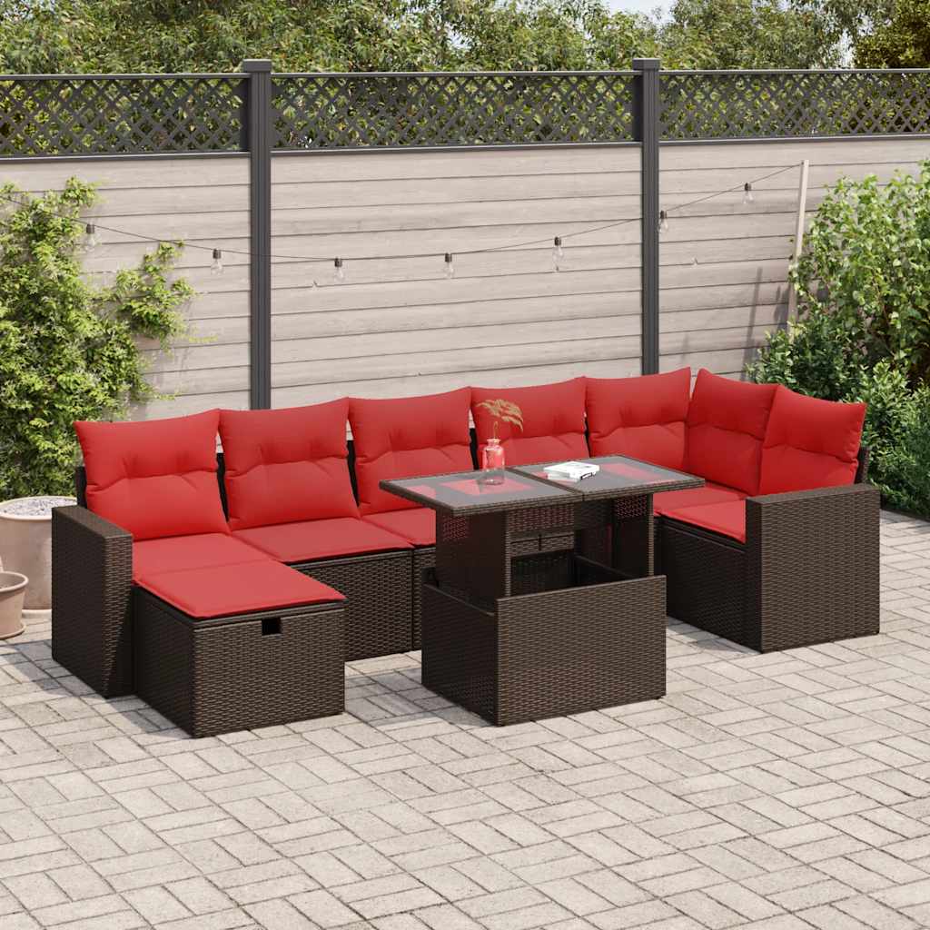8 részes barna polyrattan akácfa kerti ülőgarnitúra párnákkal