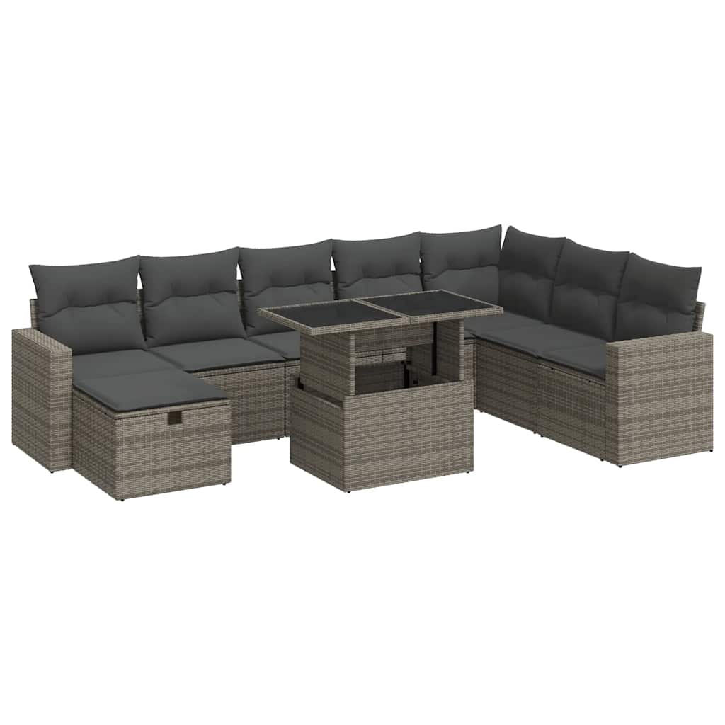 9 részes szürke polyrattan kerti ülőgarnitúra párnákkal