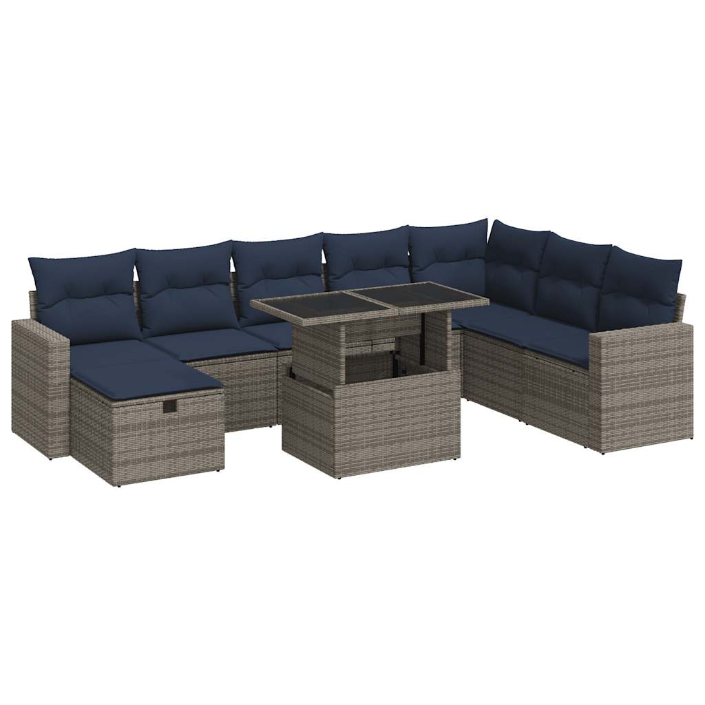 9 részes szürke polyrattan kerti ülőgarnitúra párnákkal