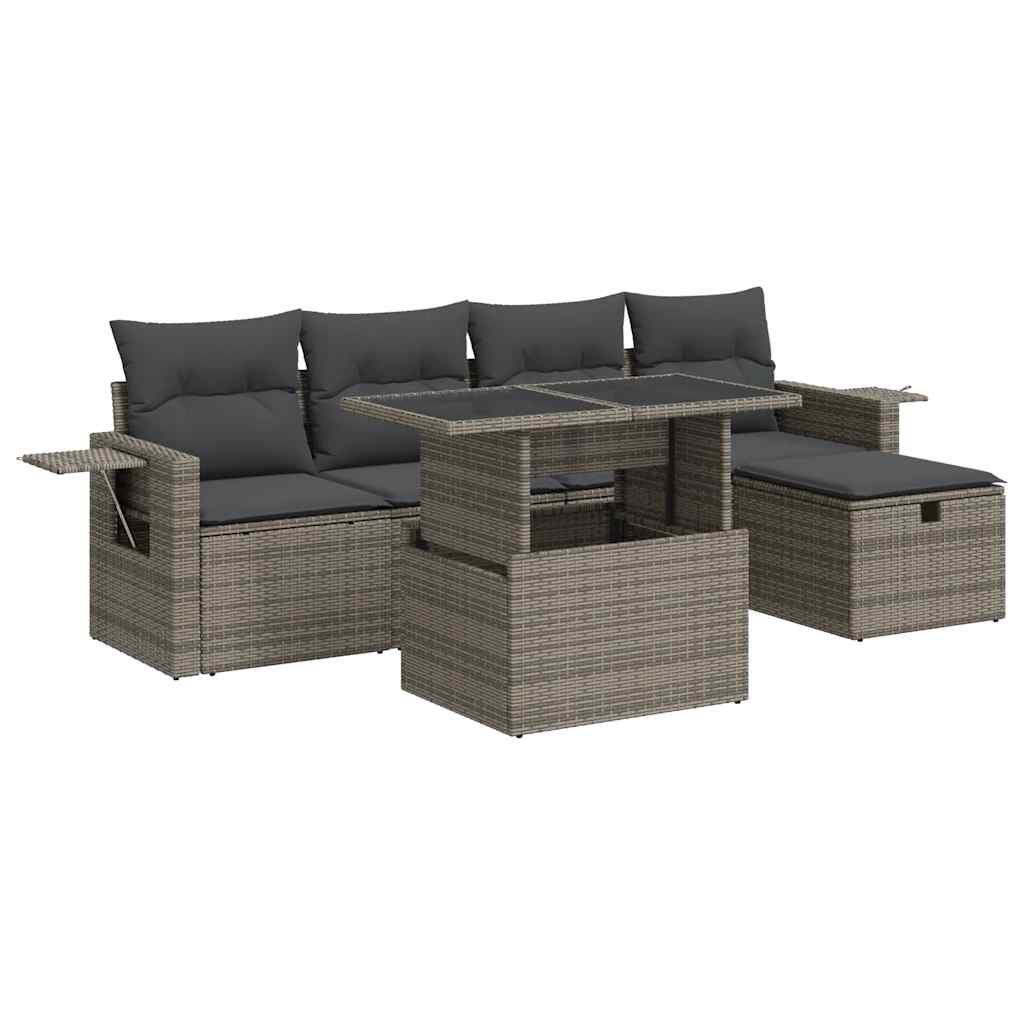 6 részes szürke polyrattan kerti ülőgarnitúra párnákkal