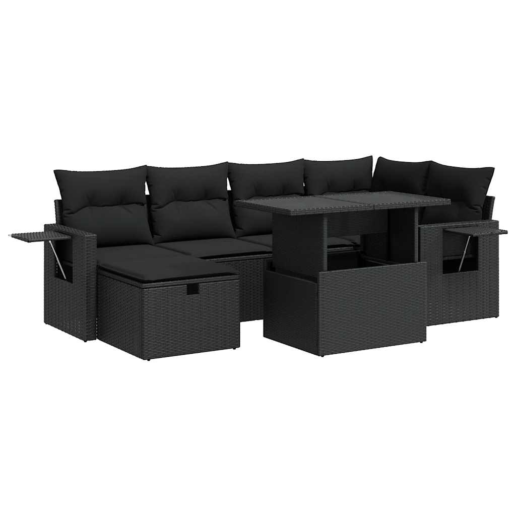 7 részes fekete polyrattan kerti ülőgarnitúra párnával