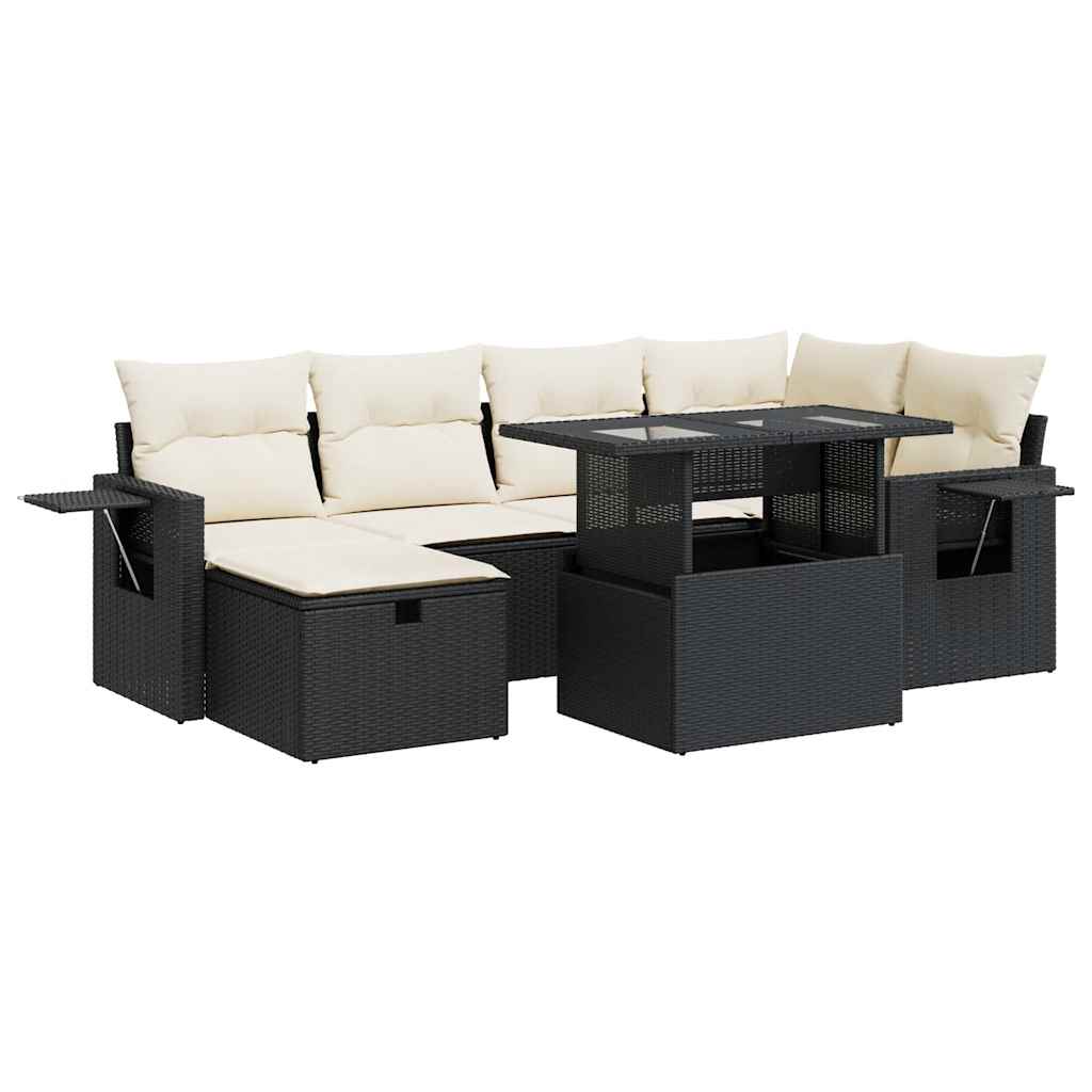 7 részes fekete polyrattan kerti ülőgarnitúra párnával