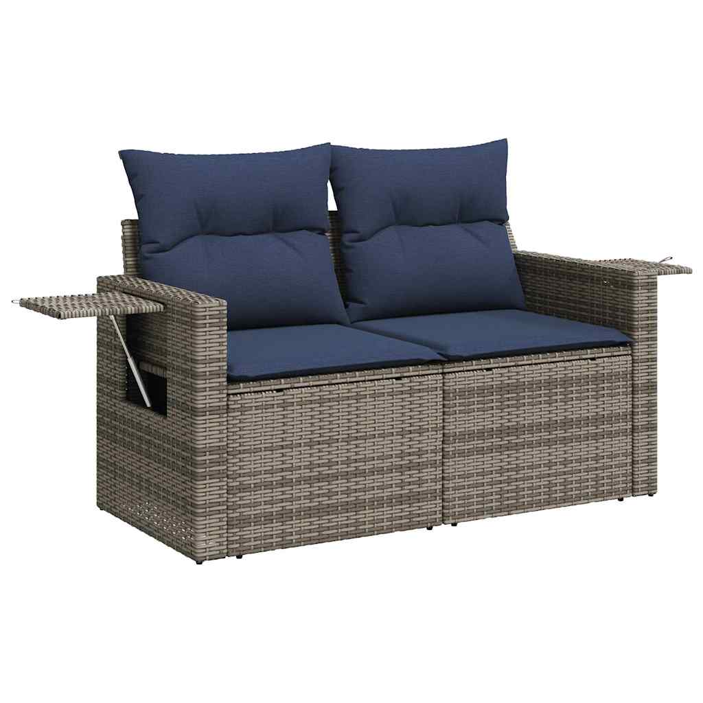 7 részes szürke polyrattan akácfa kerti ülőgarnitúra párnákkal
