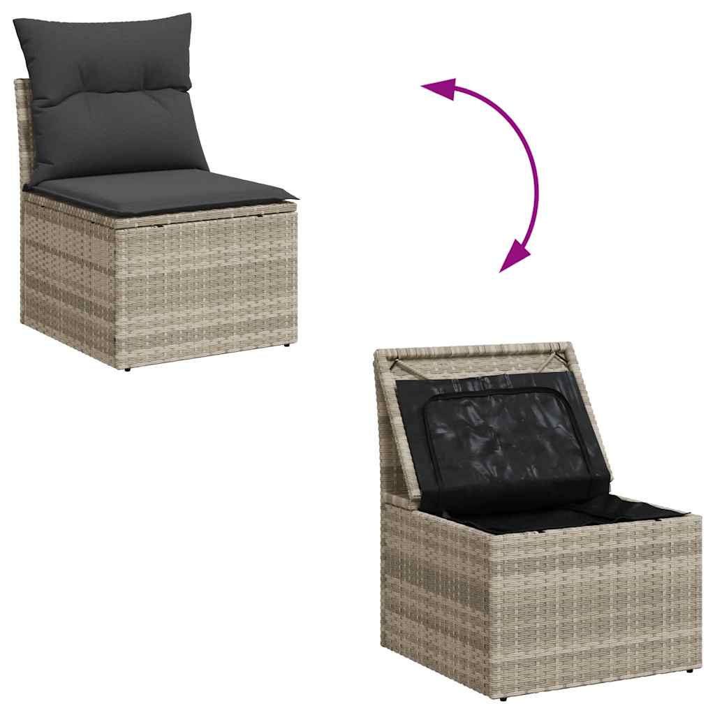 7 részes világosszürke polyrattan kerti ülőgarnitúra párnákkal