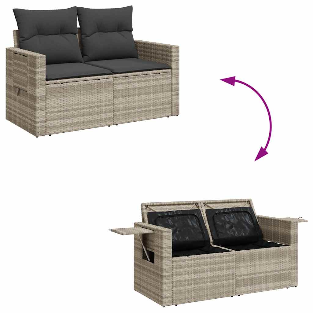 7 részes világosszürke polyrattan kerti ülőgarnitúra párnákkal