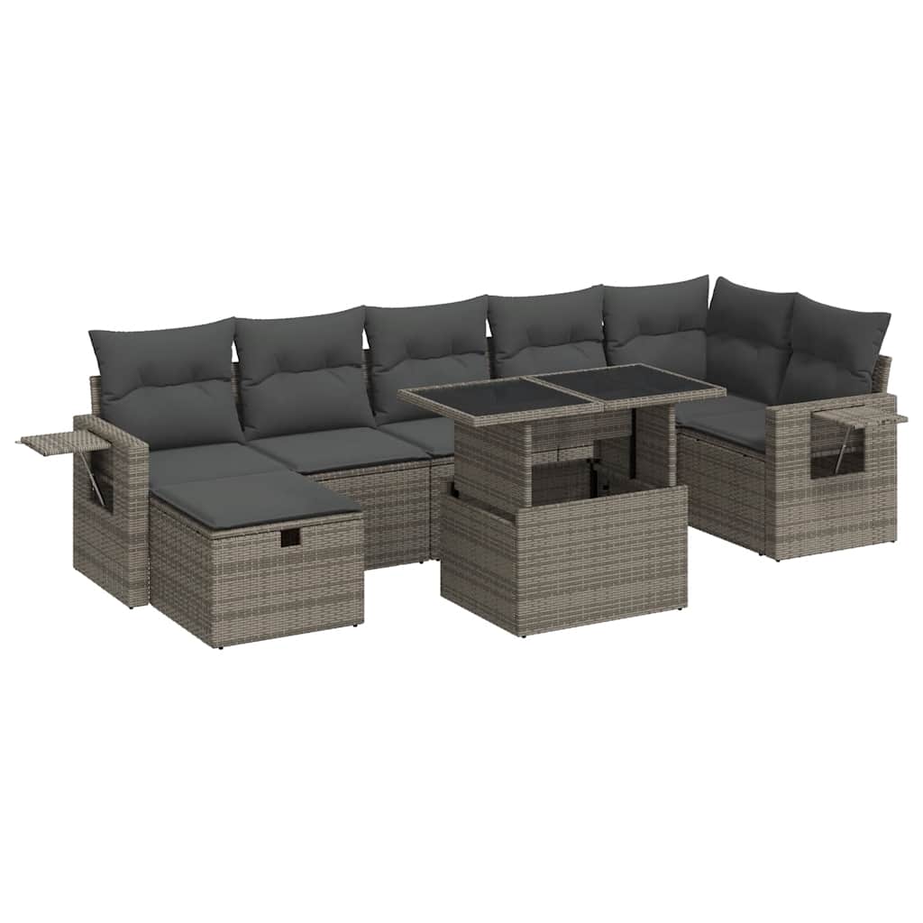 8 részes szürke polyrattan kerti ülőgarnitúra párnákkal