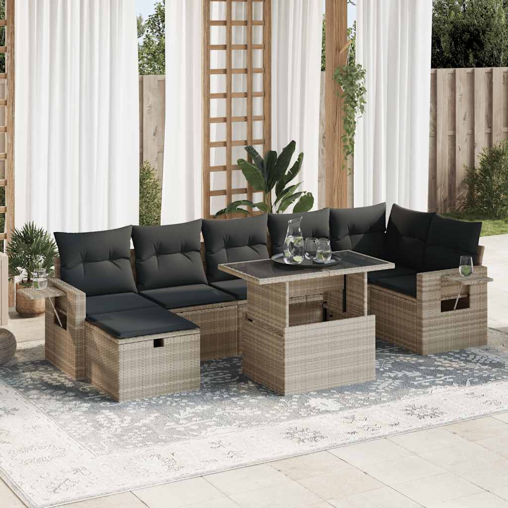 8 részes világosszürke polyrattan kerti ülőgarnitúra párnával