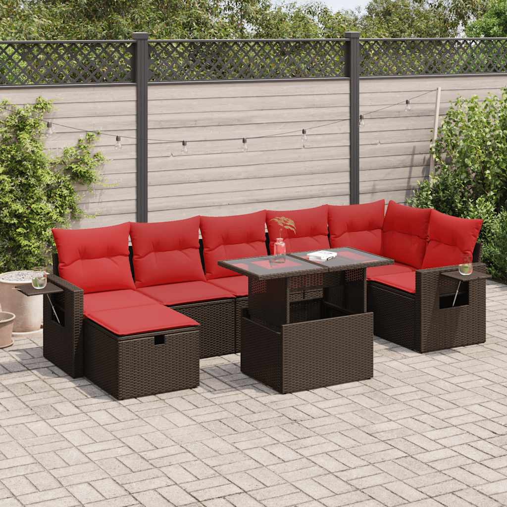 8 részes barna polyrattan akácfa kerti ülőgarnitúra párnákkal