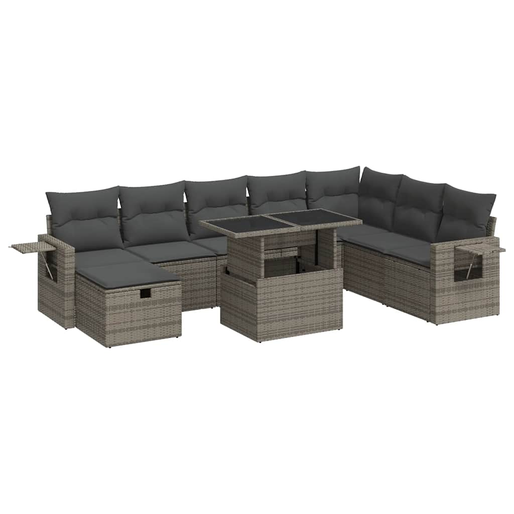 9 részes szürke polyrattan kerti ülőgarnitúra párnákkal