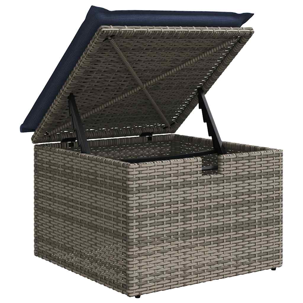 9 részes szürke polyrattan akácfa kerti ülőgarnitúra párnákkal