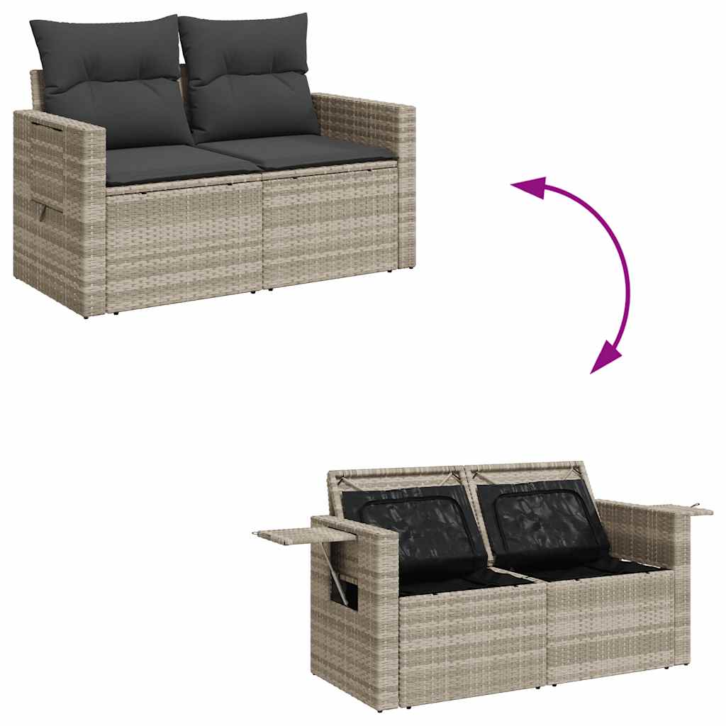 9 részes világosszürke polyrattan kerti ülőgarnitúra párnával