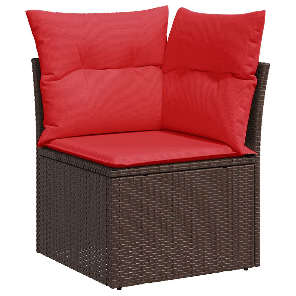9 részes barna polyrattan akácfa kerti ülőgarnitúra párnákkal