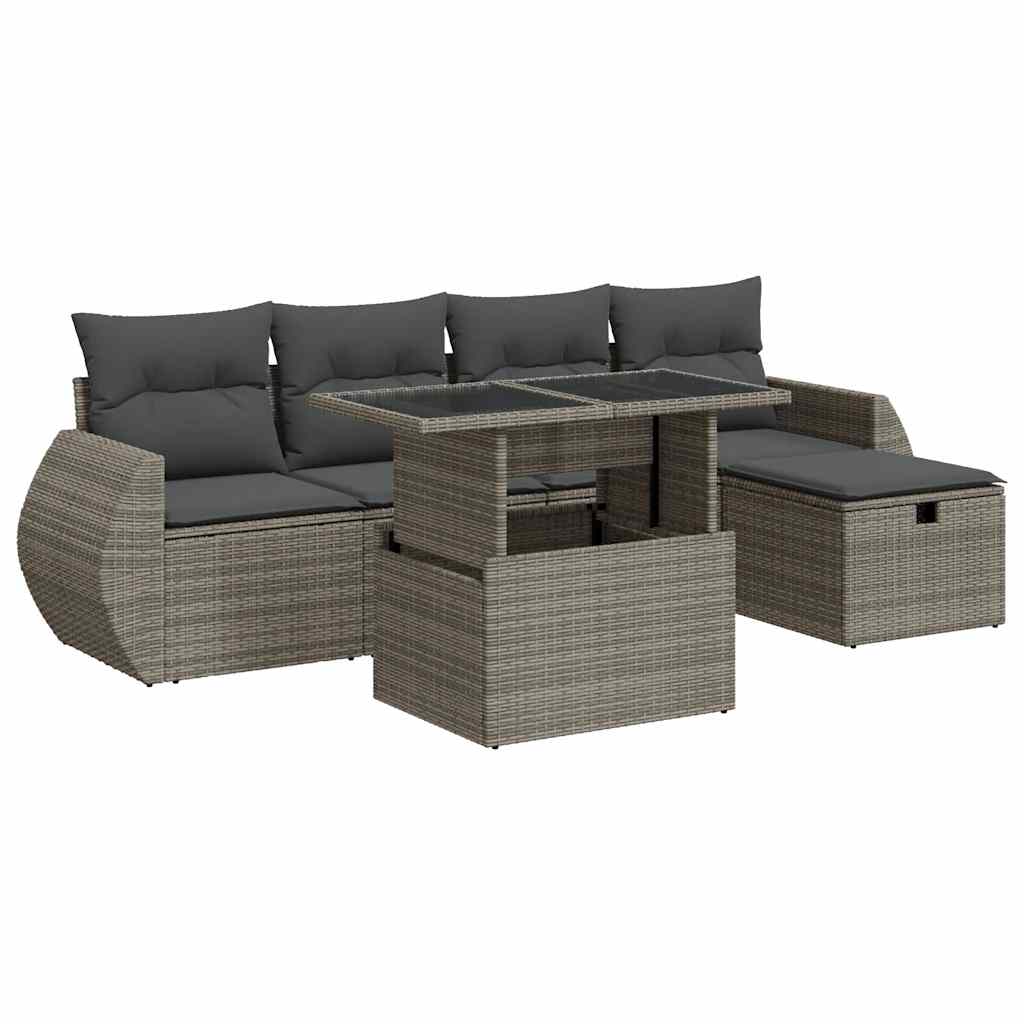 6 részes szürke polyrattan kerti ülőgarnitúra párnákkal