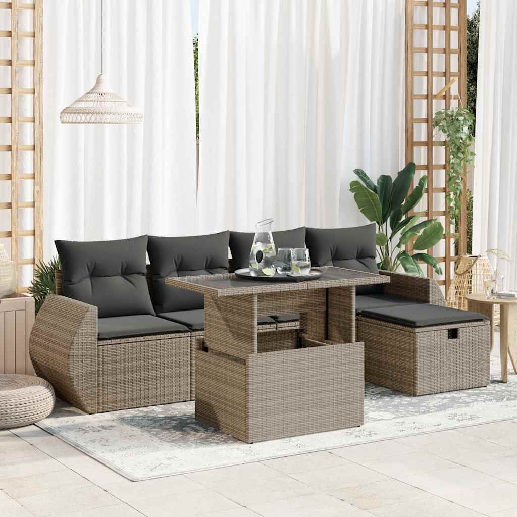 6 részes szürke polyrattan kerti ülőgarnitúra párnákkal