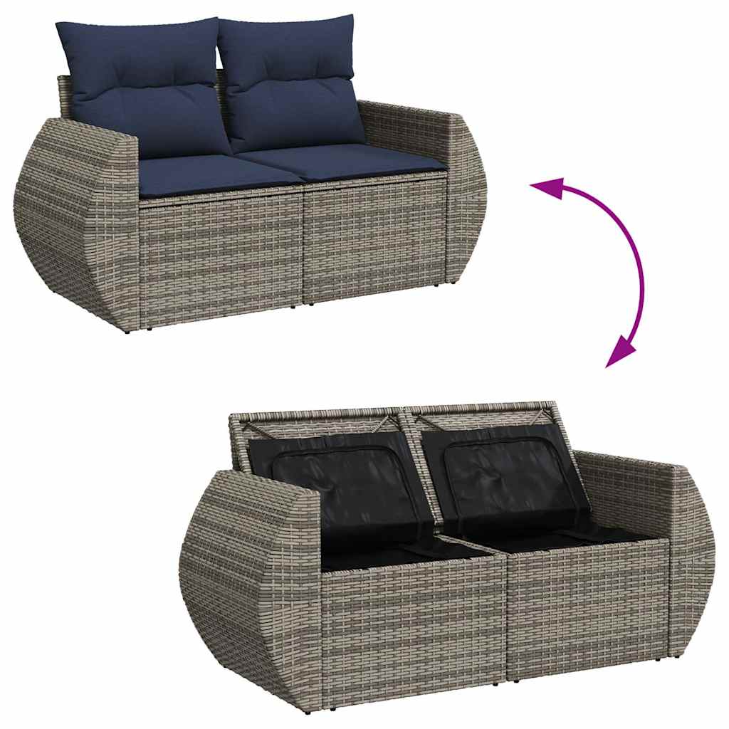 6 részes szürke polyrattan akácfa kerti ülőgarnitúra párnával