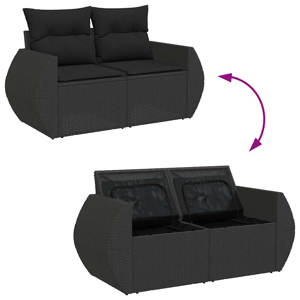 7 részes fekete polyrattan kerti ülőgarnitúra párnával