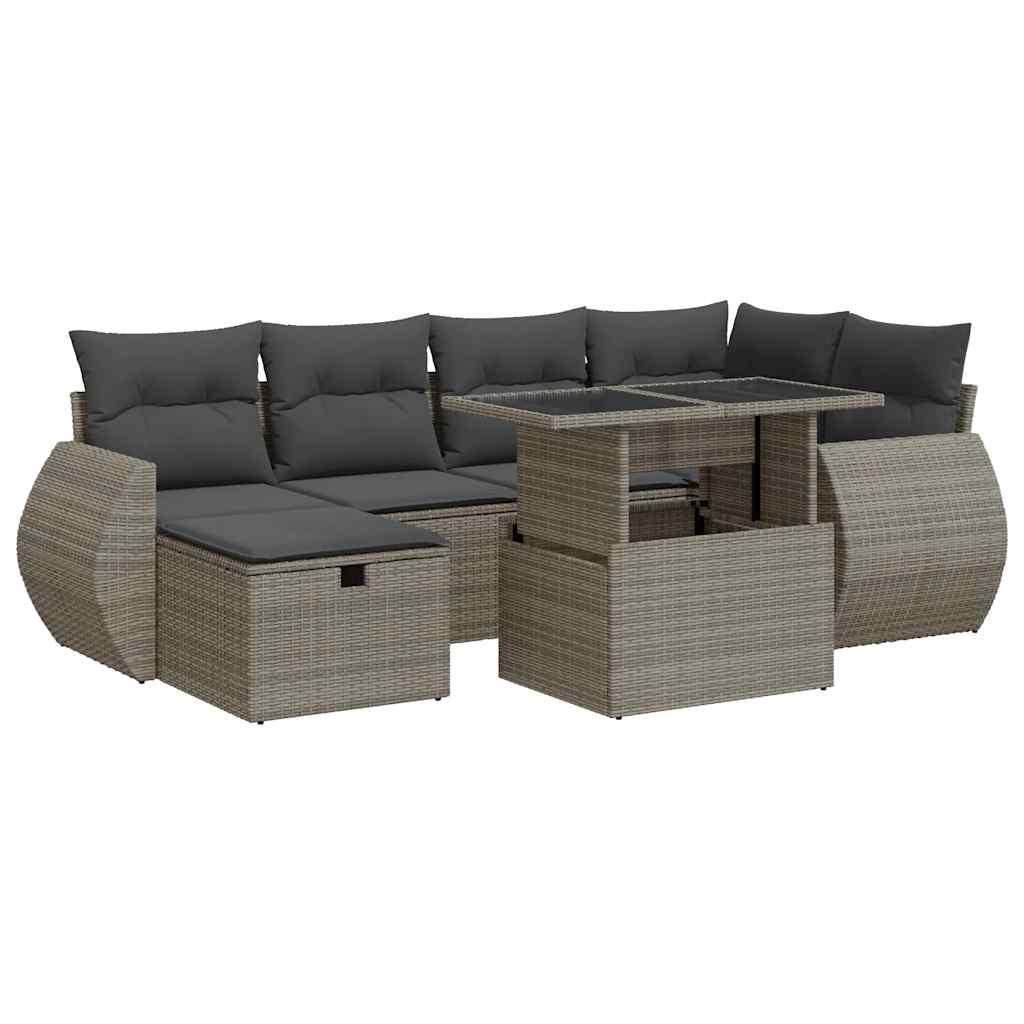 7 részes szürke polyrattan kerti ülőgarnitúra párnákkal
