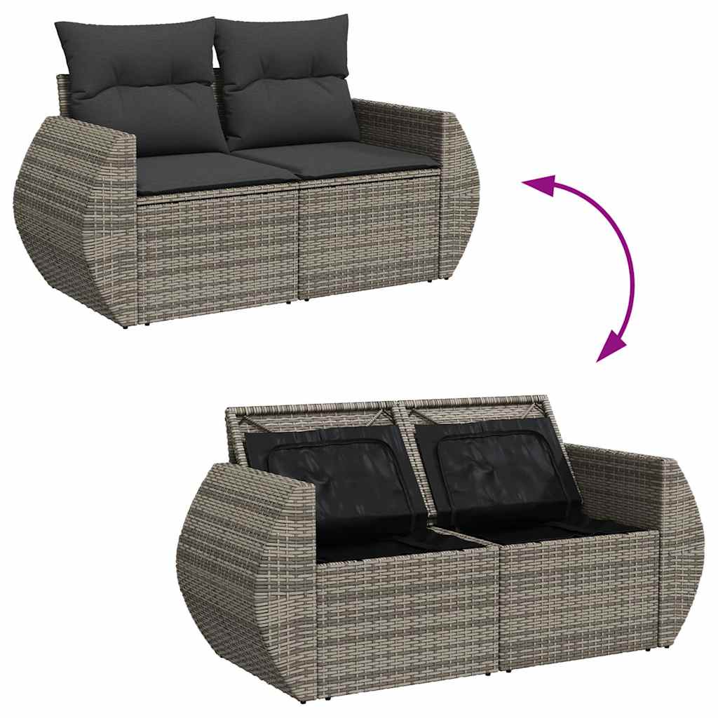7 részes szürke polyrattan kerti ülőgarnitúra párnákkal