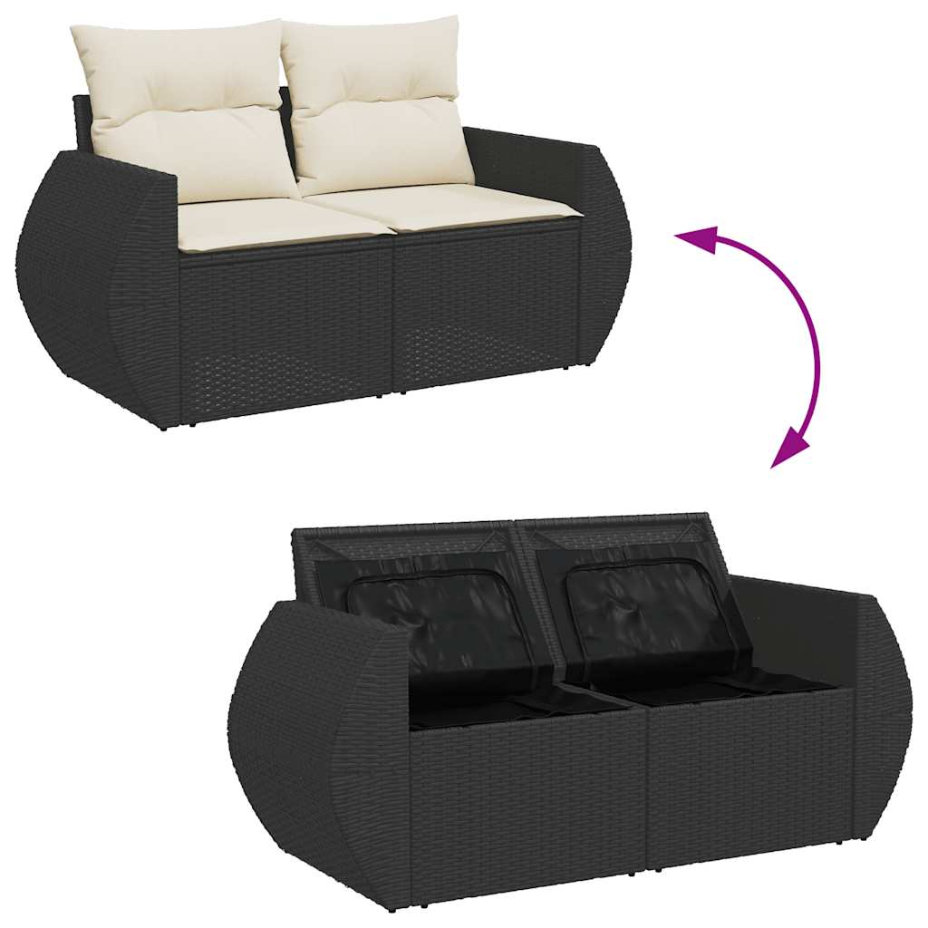 8 részes fekete polyrattan kerti ülőgarnitúra párnákkal