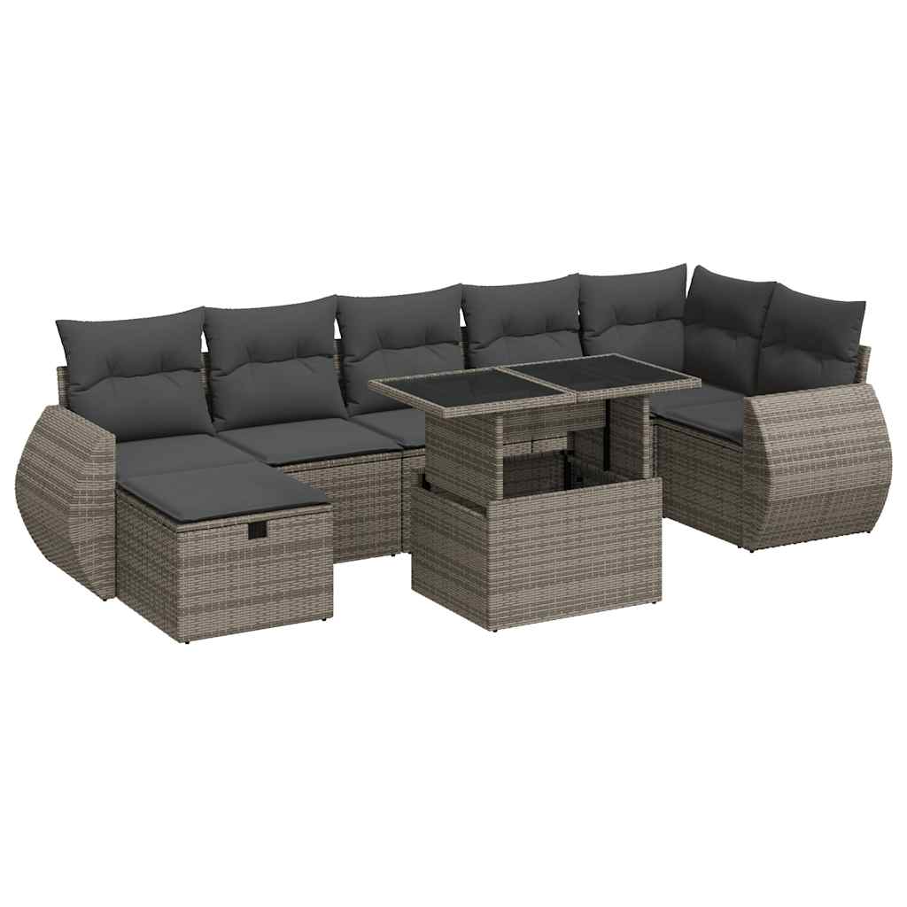 8 részes szürke polyrattan kerti ülőgarnitúra párnákkal
