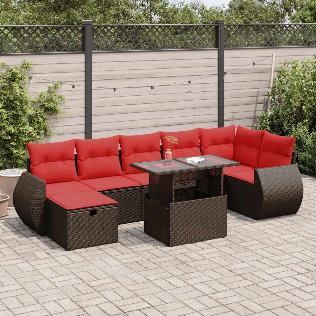 8 részes barna polyrattan akácfa kerti ülőgarnitúra párnákkal