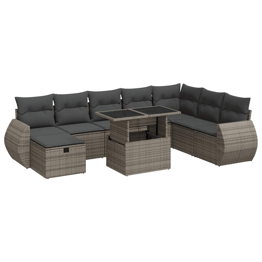 9 részes szürke polyrattan kerti ülőgarnitúra párnákkal