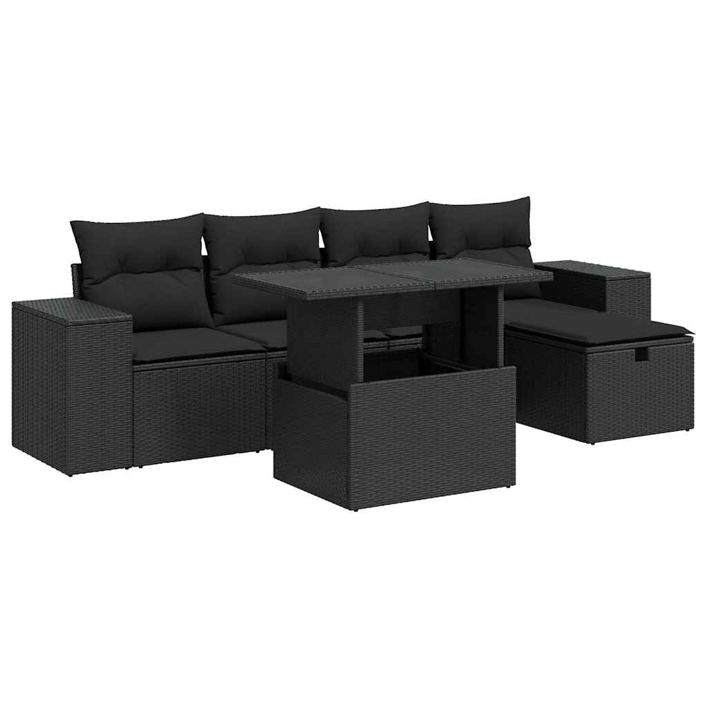 6 részes fekete polyrattan kerti ülőgarnitúra párnákkal