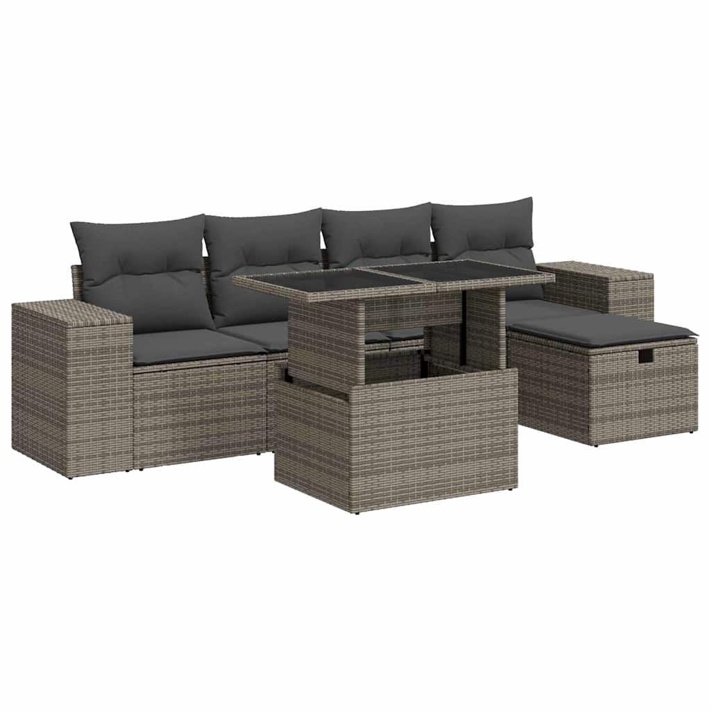6 részes szürke polyrattan kerti ülőgarnitúra párnákkal