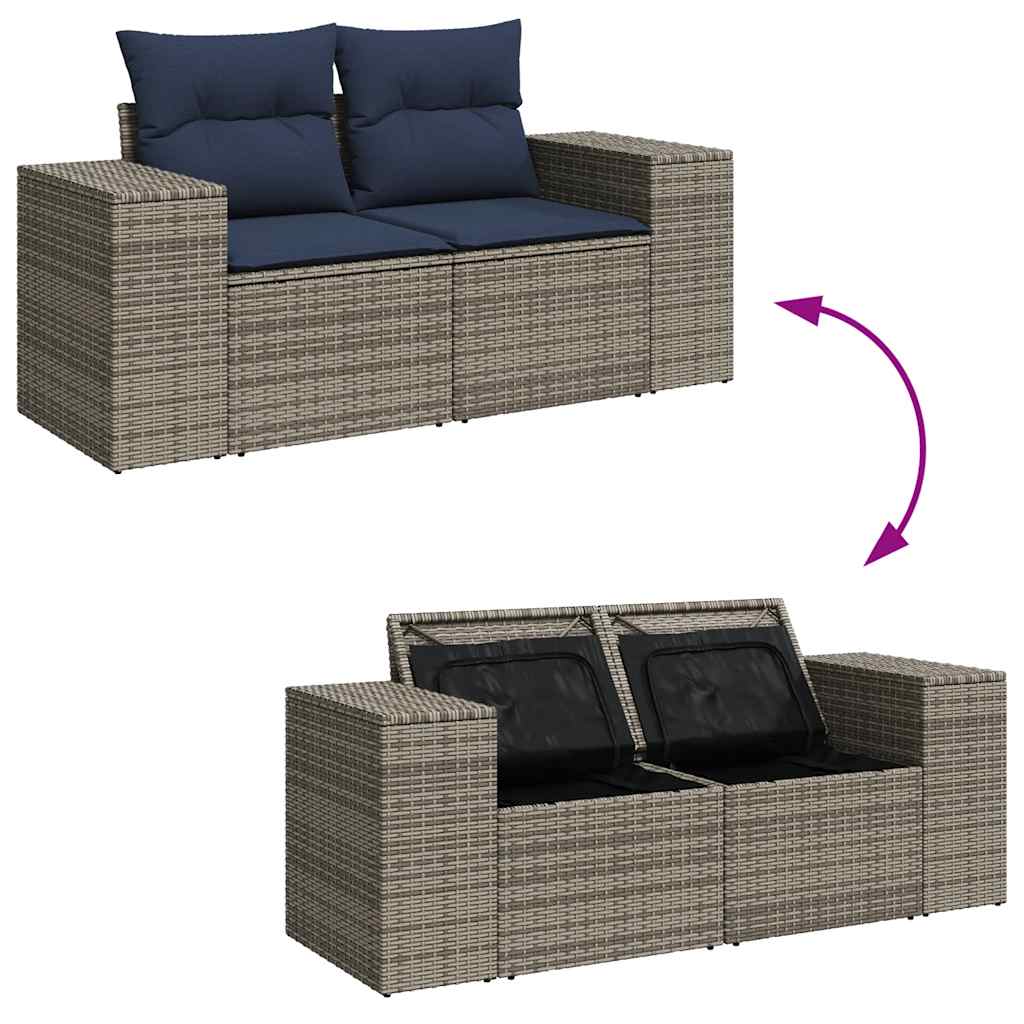 6 részes barna polyrattan akácfa kerti ülőgarnitúra párnával