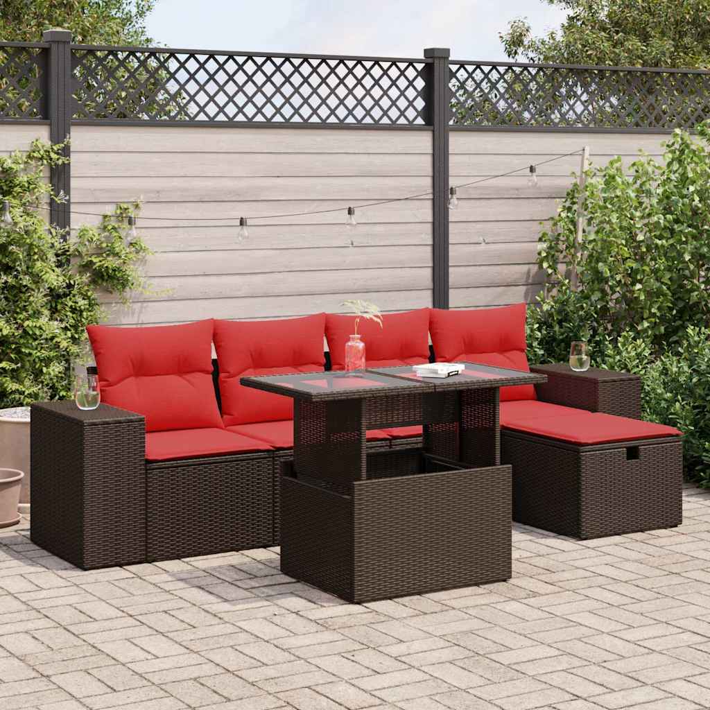 6 részes barna polyrattan kerti ülőgarnitúra párnákkal