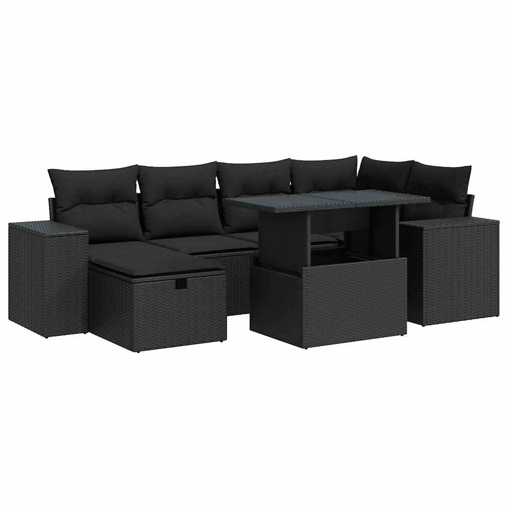 8 részes fekete polyrattan kerti ülőgarnitúra párnákkal