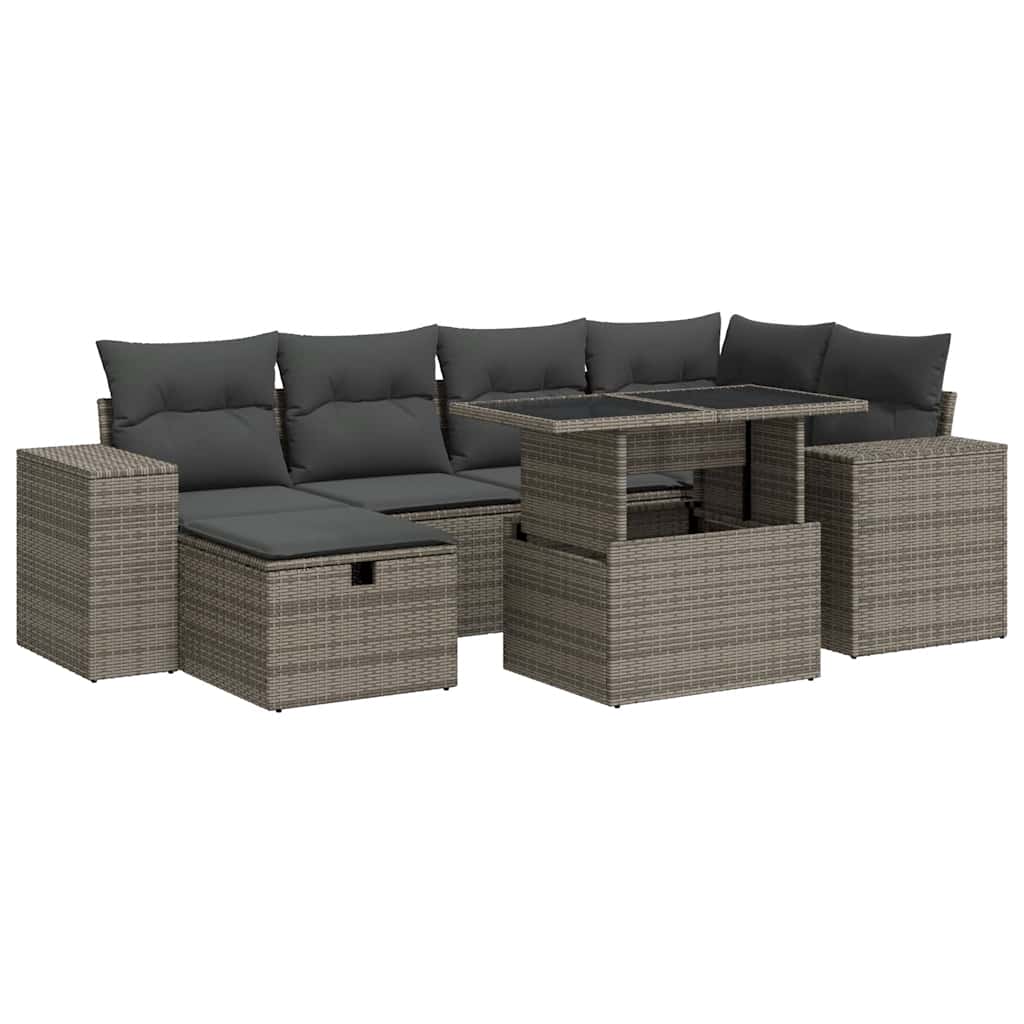 8 részes szürke polyrattan kerti ülőgarnitúra párnákkal