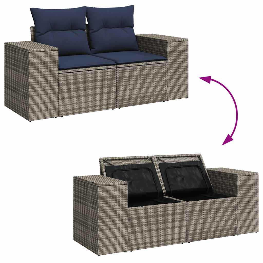 7 részes barna polyrattan akácfa kerti ülőgarnitúra párnákkal