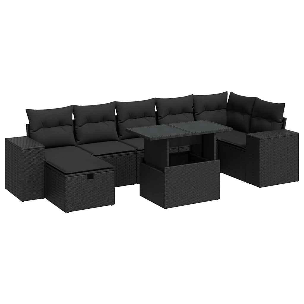 5 részes fekete polyrattan kerti kanapészett párnákkal