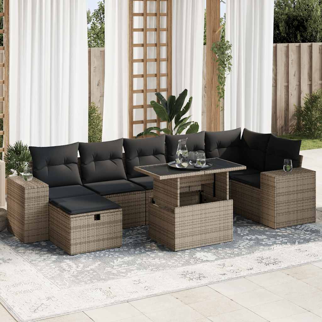 5 részes szürke polyrattan kerti ülőgarnitúra párnákkal