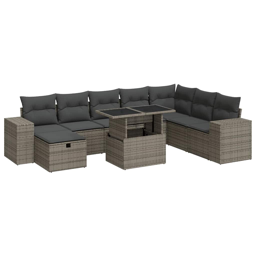 9 részes szürke polyrattan kerti ülőgarnitúra párnákkal