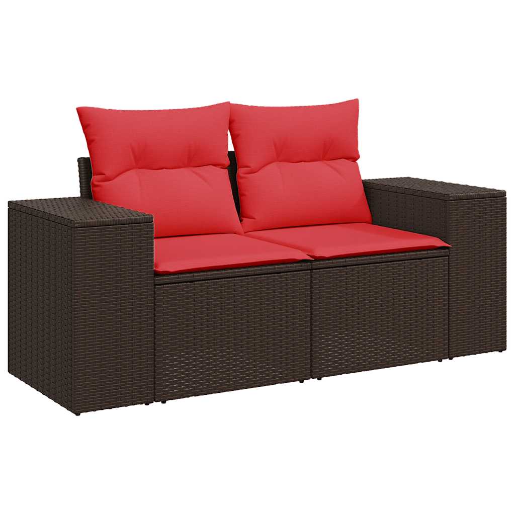 9 részes fekete polyrattan akácfa kerti ülőgarnitúra párnákkal