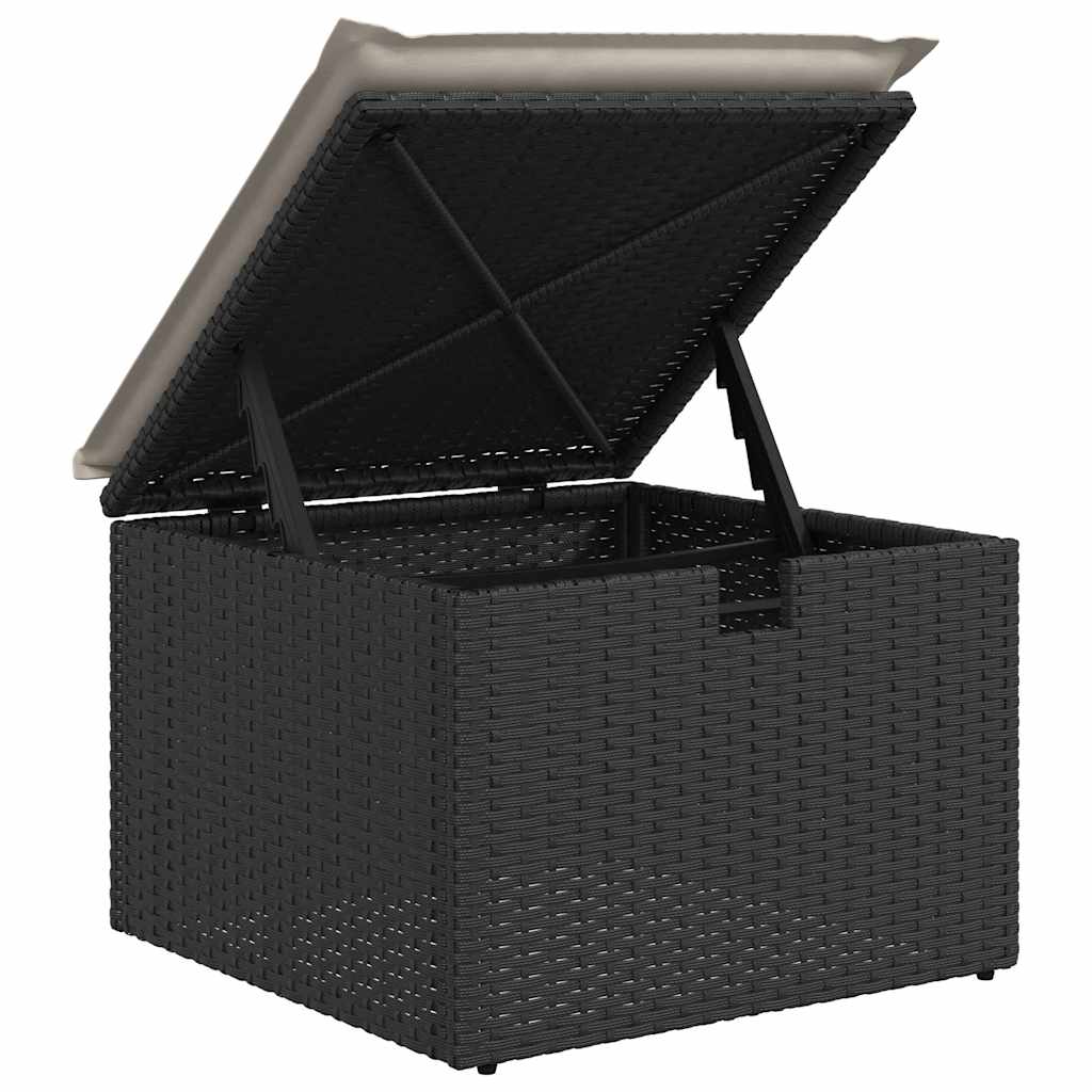 8 részes fekete polyrattan akácfa kerti ülőgarnitúra párnákkal