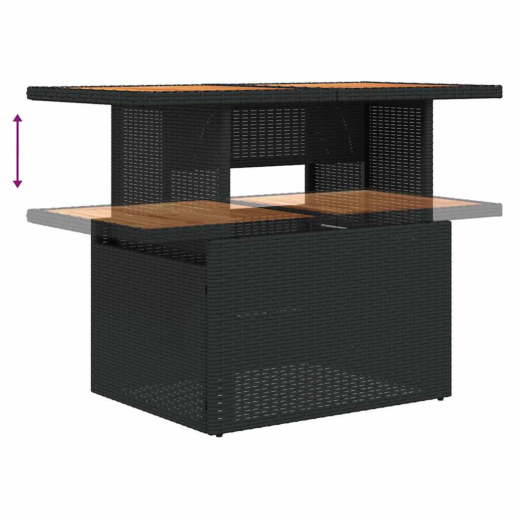 9 részes szürke polyrattan akácfa kerti ülőgarnitúra párnákkal