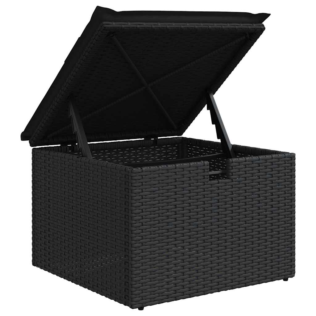 6 részes fekete polyrattan akácfa kerti ülőgarnitúra párnákkal