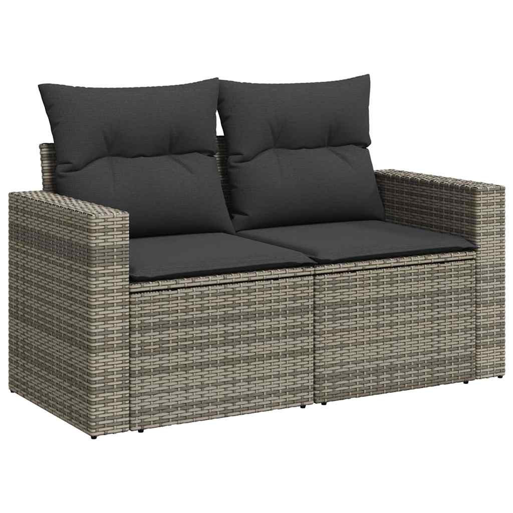 8 részes szürke polyrattan akácfa kerti ülőgarnitúra párnákkal