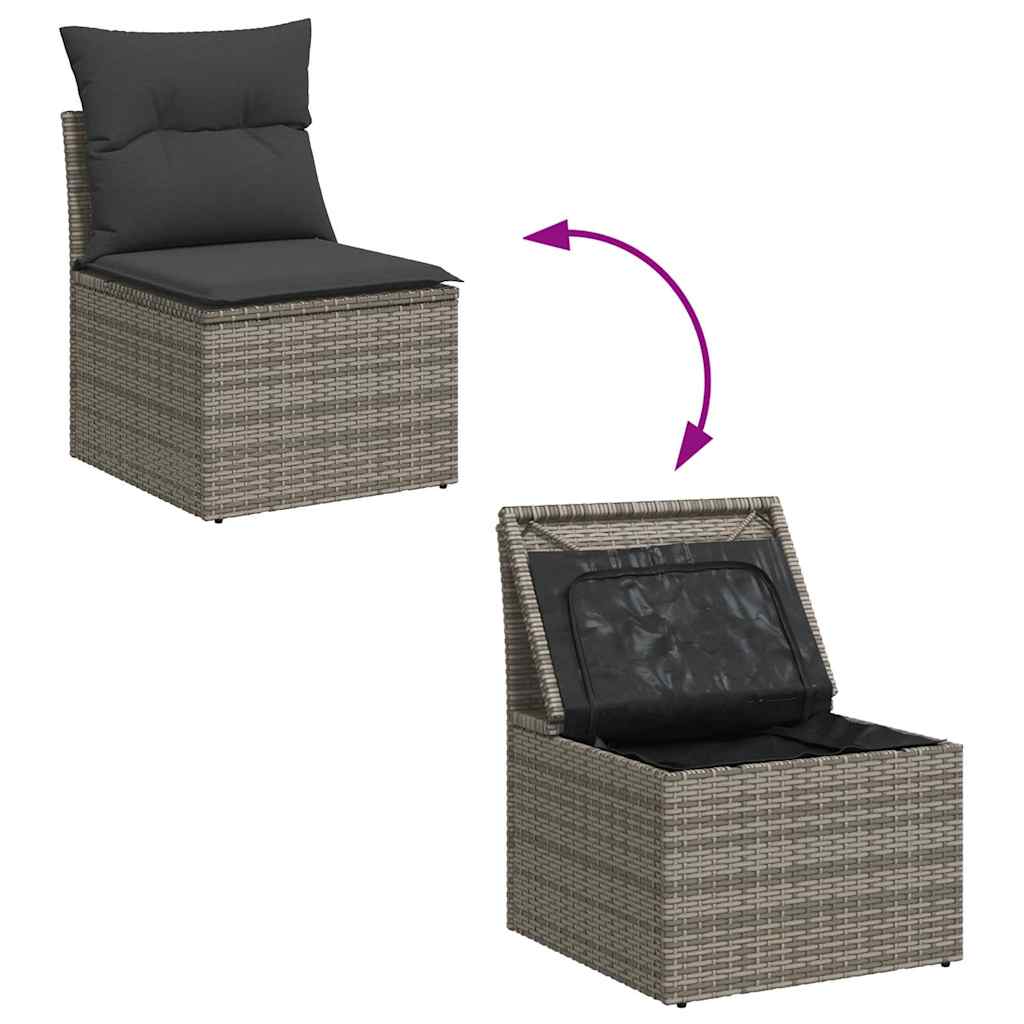 8 részes szürke polyrattan akácfa kerti ülőgarnitúra párnákkal