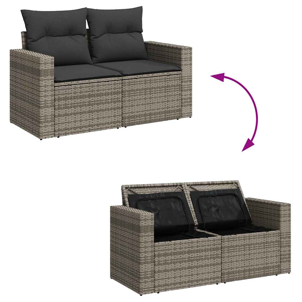 8 részes szürke polyrattan akácfa kerti ülőgarnitúra párnákkal